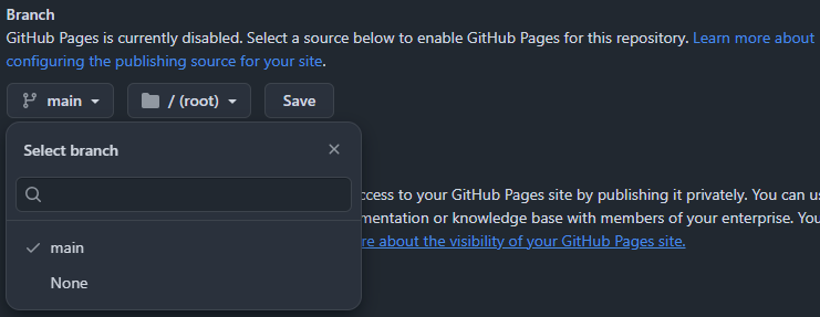 GitHub's branch settings